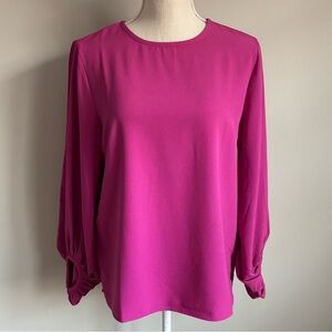 Round Neck Bell Sleeve Blouse Pink
